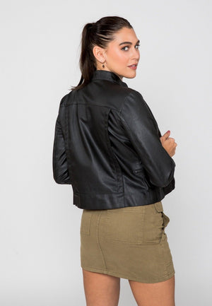 Picture of a Women's Soft Faux Black Leather Jacket back view