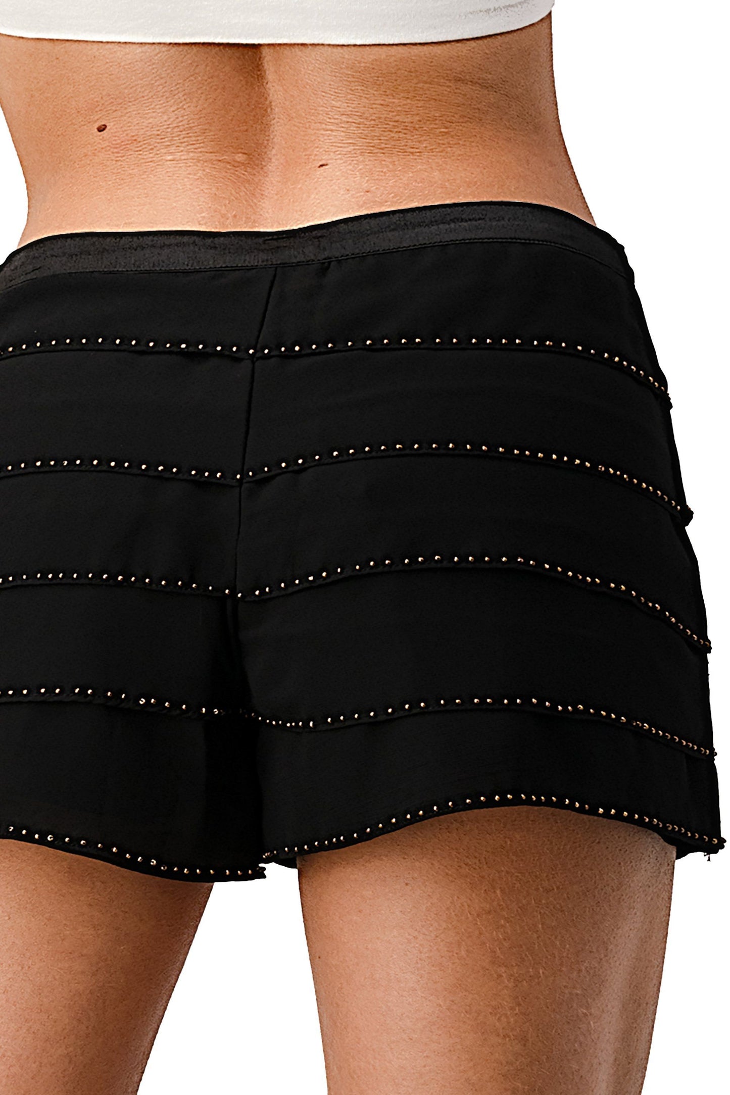 Picture of a Plain Women's Beaded Scallop Layered Hem Shorts back 