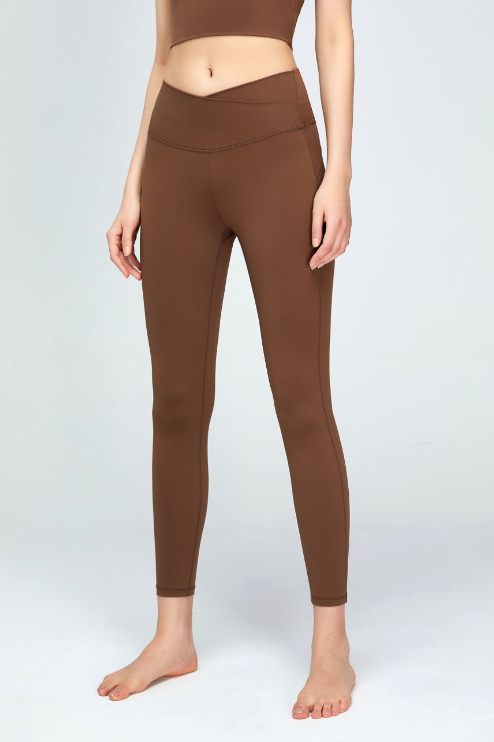 High Waisted Sports V Leggings brown front view