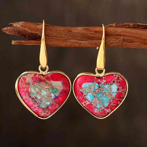 Natural Stone Heart Drop Earrings red