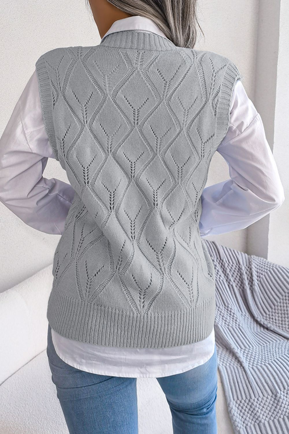 Women's Knit Sweater Vest grey back