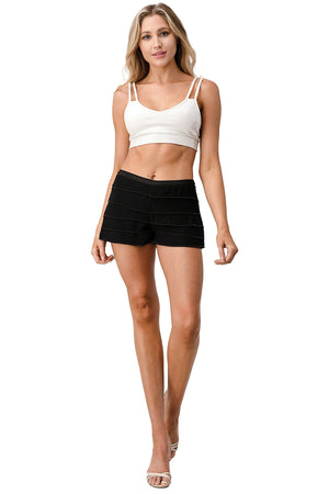 Picture of a Plain Women's Beaded Scallop Layered Hem Shorts front black