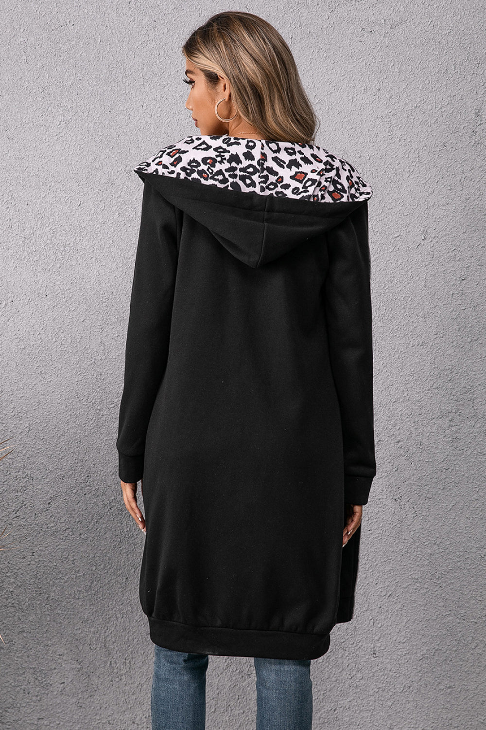 Black Oversized and Long Hoodie back view hood down