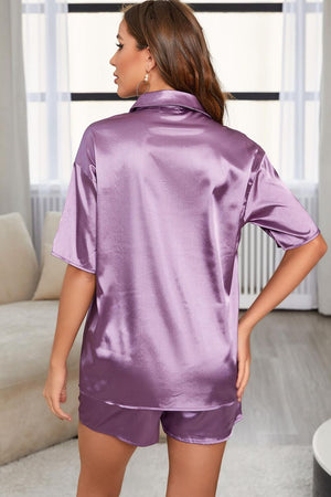 Women's Purple Satin Pajama Set back