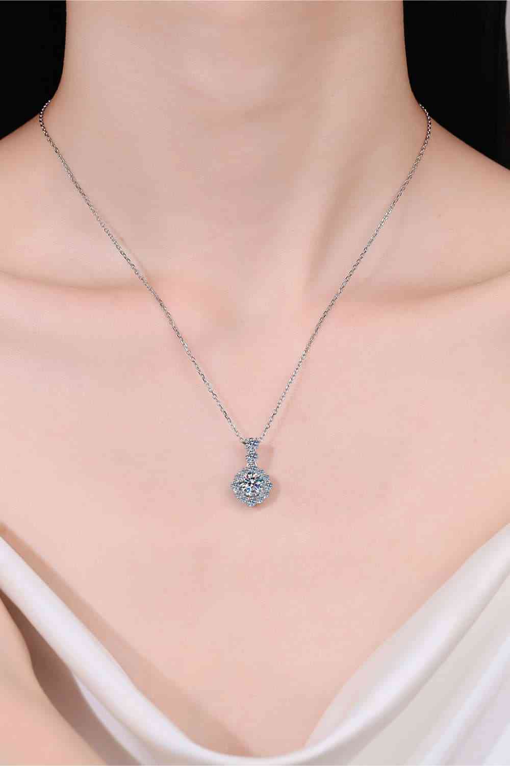 1 Carat Round Moissanite 925 Sterling Silver Necklace over a neck