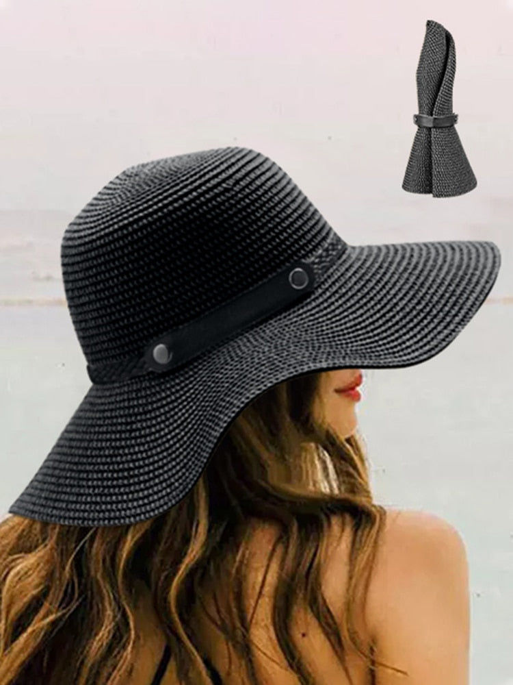 Women's Straw Floppy Sun Hat black