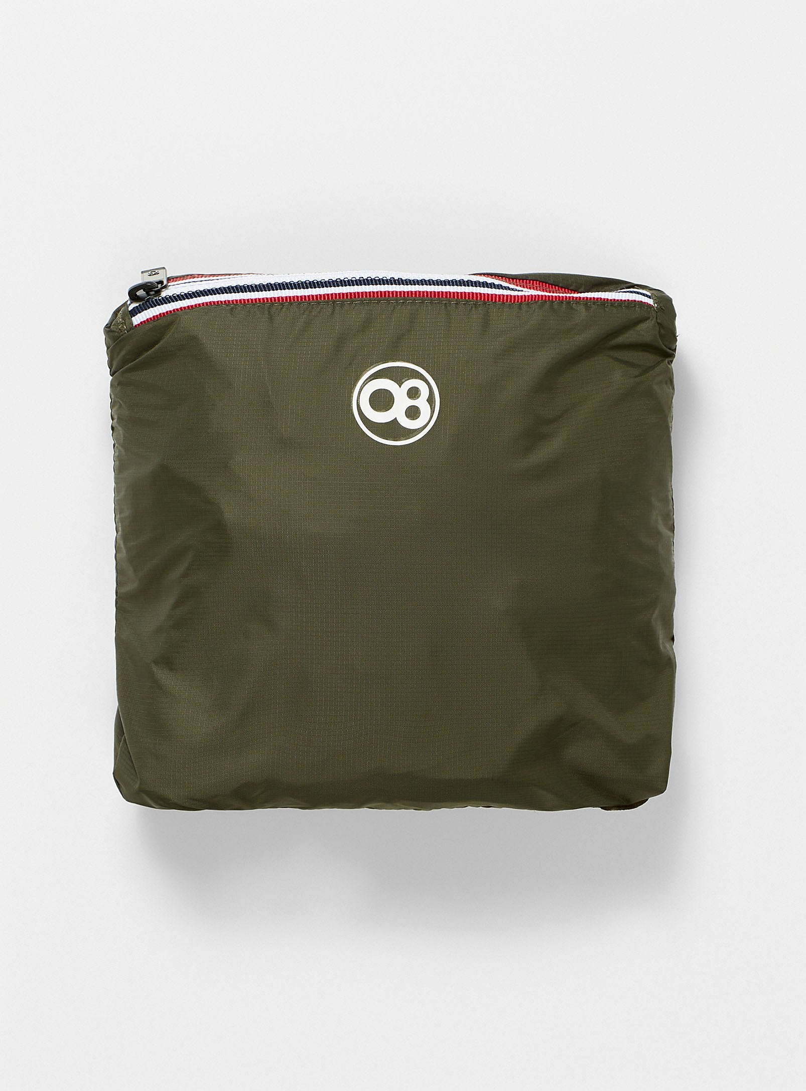 Picture of a Men's Quarter Zip Olive Green Waterproof Rain Jacket storage bag