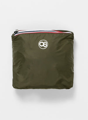 Picture of a Men's Quarter Zip Olive Green Waterproof Rain Jacket storage bag