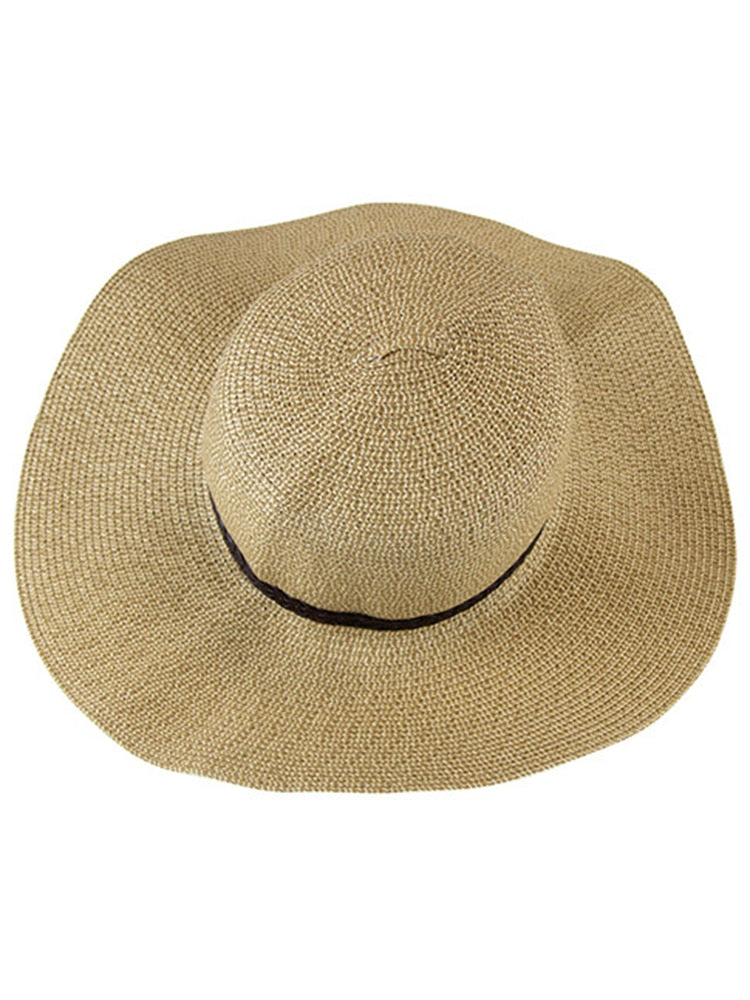 Women's Straw Floppy Sun Hat from the top in khaki