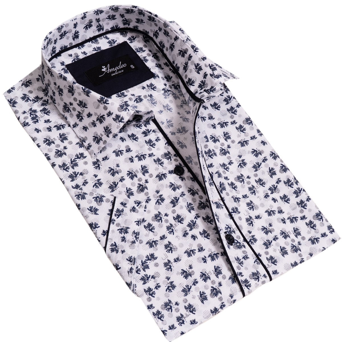 Picture of a Premium Men's Short Sleeve Button Up Shirt in White Print product only