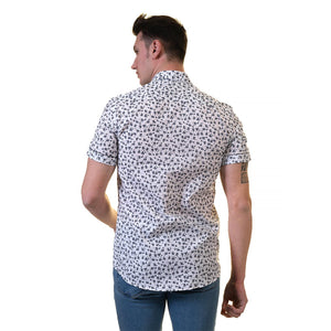 Picture of a Premium Men's Short Sleeve Button Up Shirt in White Print back view