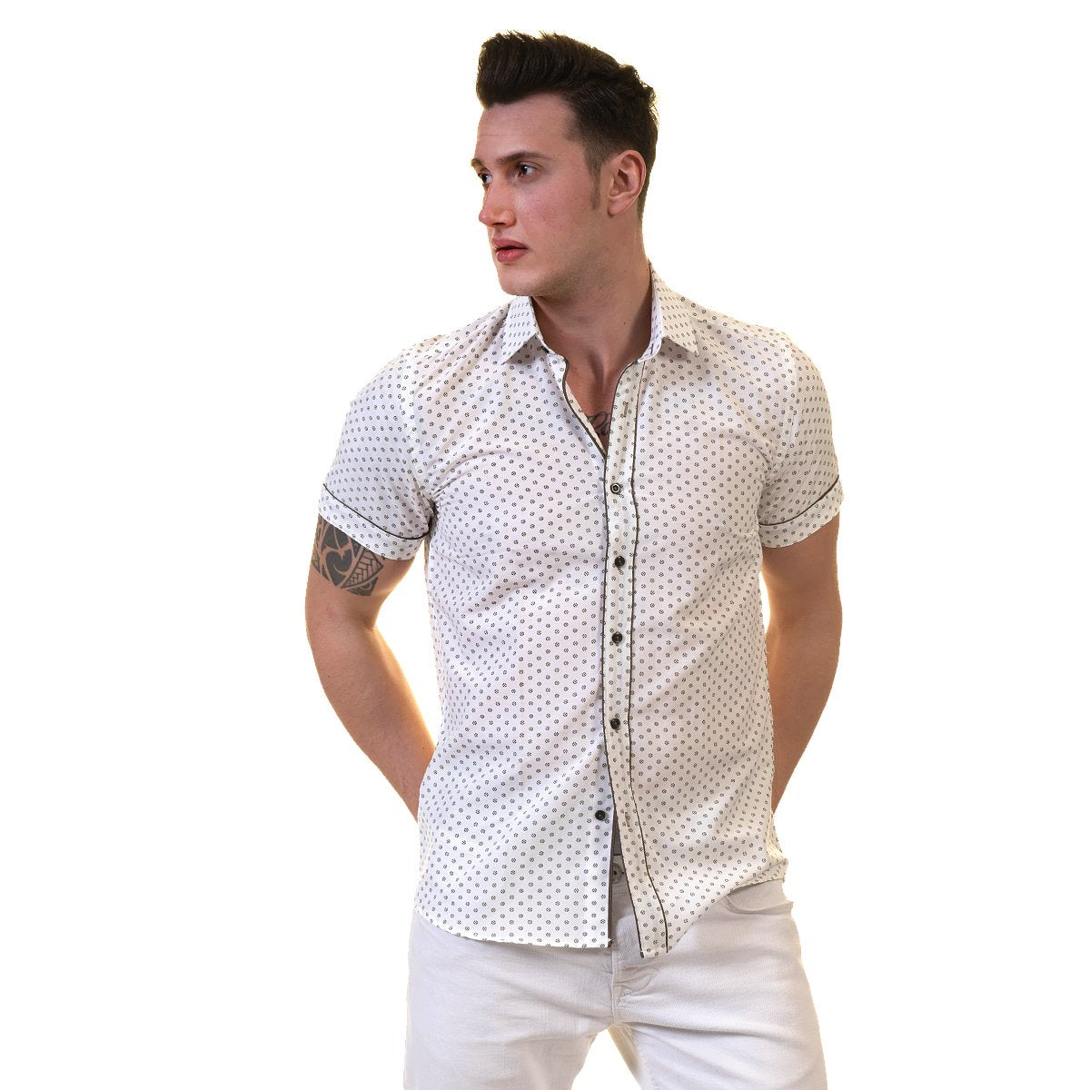 Picture of a Button Up Shirt in Off White front view