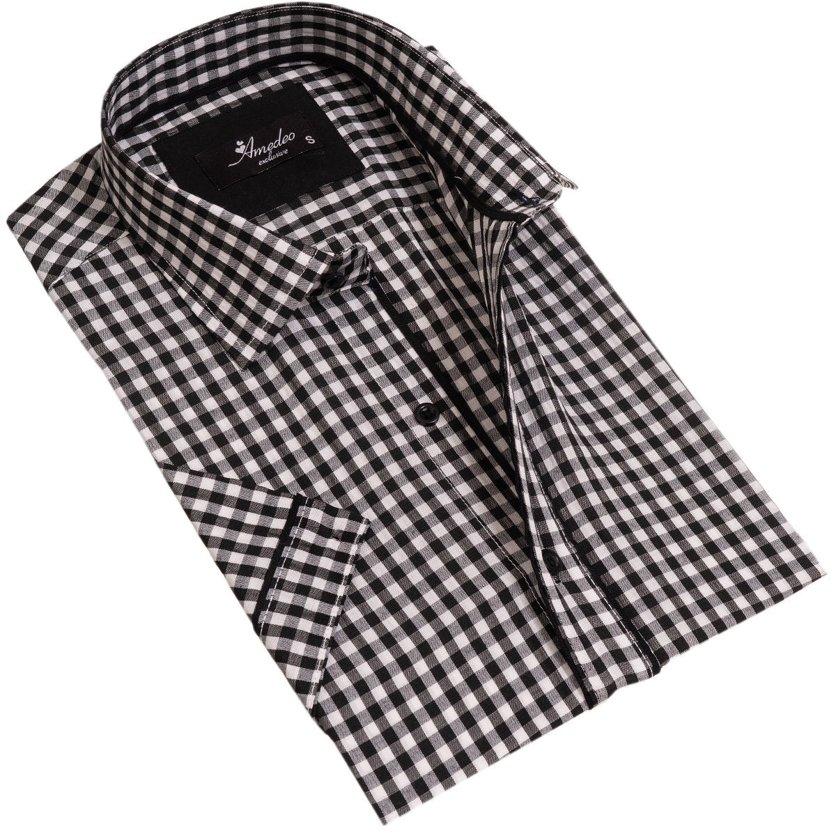 Picture of a Premium Men's Short Sleeve Button Up Shirt in Black and White product only