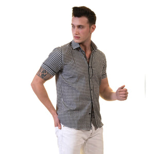 Picture of a Premium Men's Short Sleeve Button Up Shirt in Black and White front view