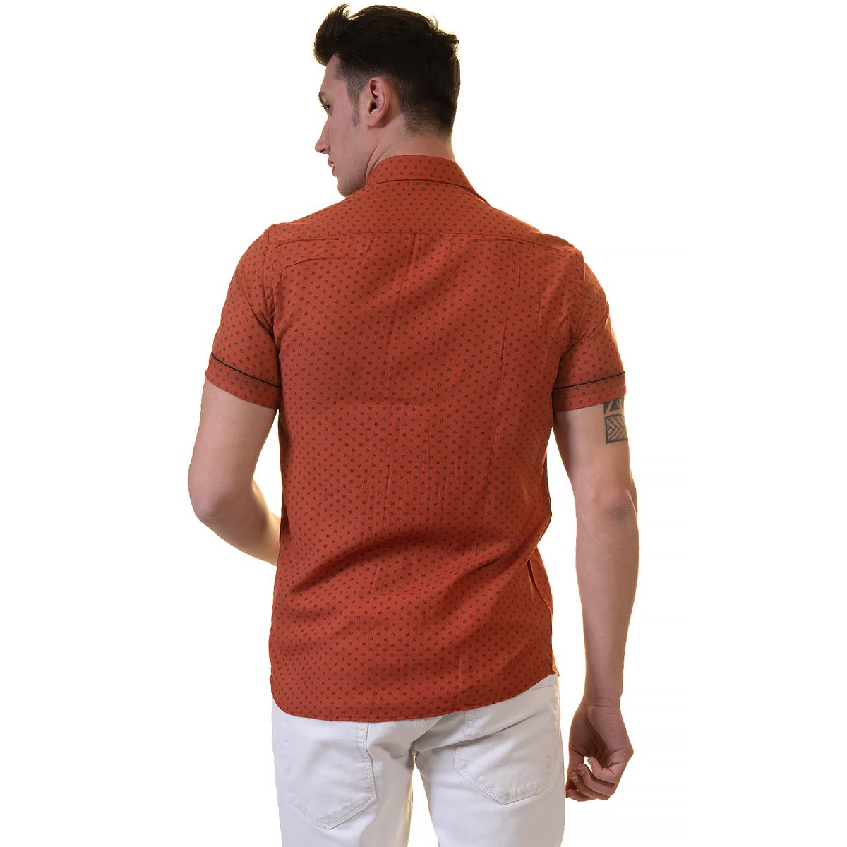 Picture of a Premium Men's Short Sleeve Button Up Shirt in Red back view