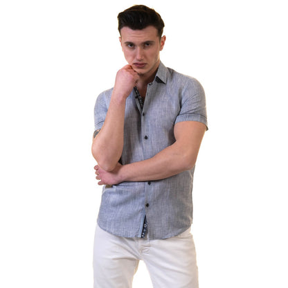 Picture of a Premium Men's Short Sleeve Button Up Shirt in Dark Grey front view