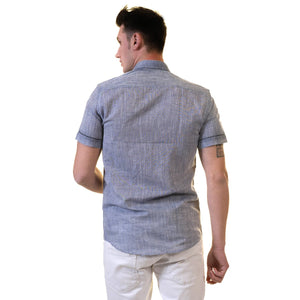 Picture of a Premium Men's Short Sleeve Button Up Shirt in Dark Grey back view