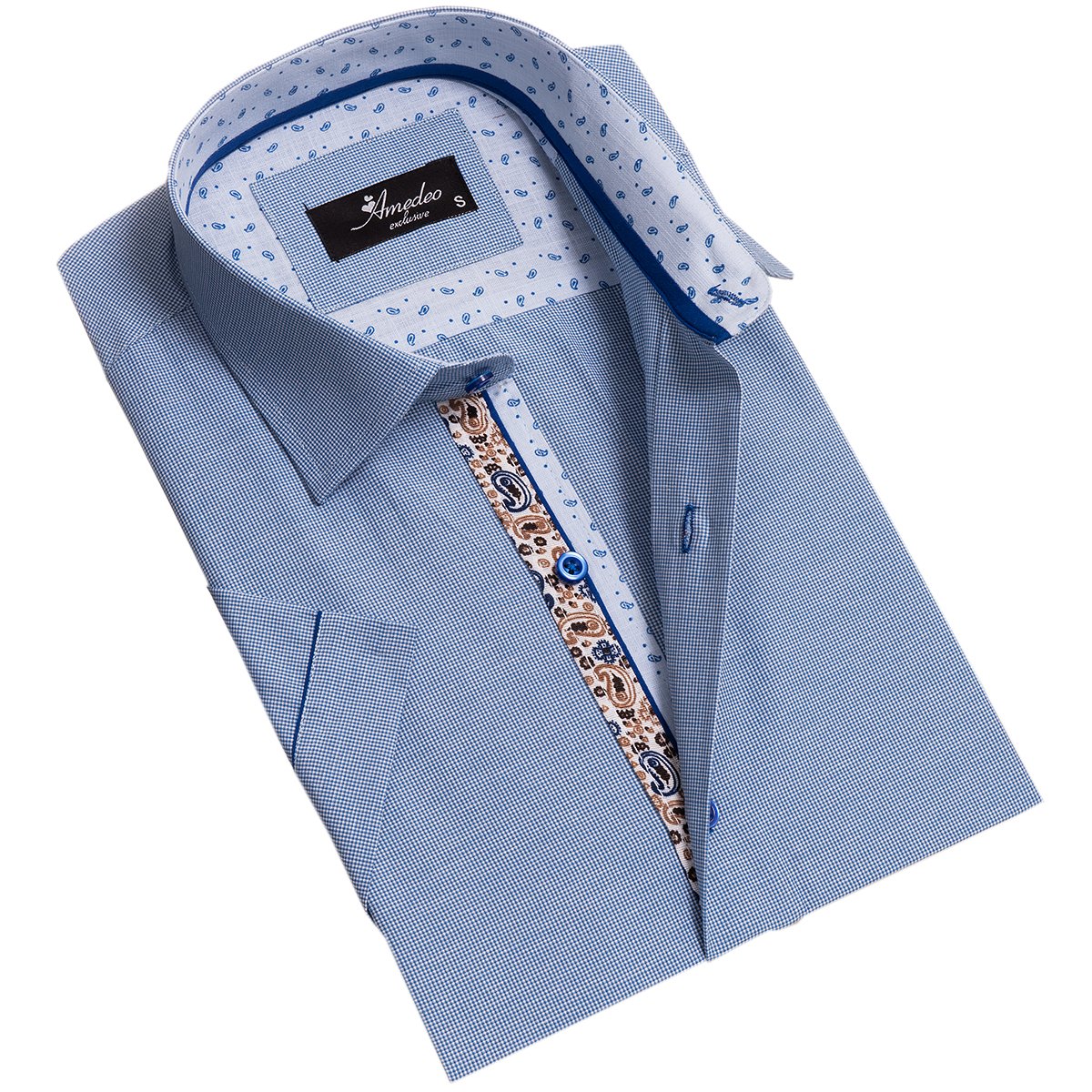 Picture of a Premium Men's Short Sleeve Button Up Shirt in Blue product only