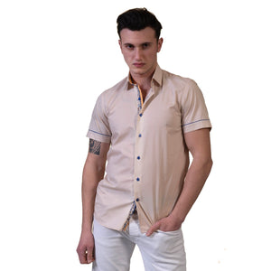 Picture of a Premium Men's Short Sleeve Button Up Shirt in Orange front view