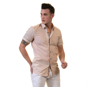 Picture of a Premium Men's Short Sleeve Button Up Shirt in Orange side view