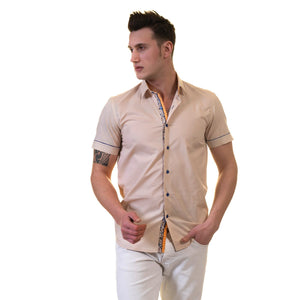 Picture of a Premium Men's Short Sleeve Button Up Shirt in Orange front view
