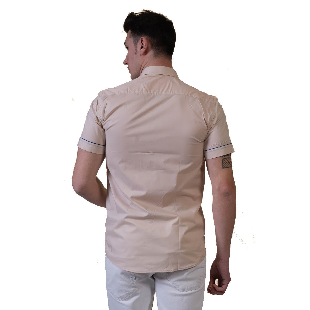 Picture of a Premium Men's Short Sleeve Button Up Shirt in Orange back view
