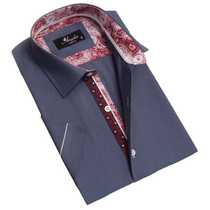 Picture of a Premium Men's Short Sleeve Button Up Shirt in Navy Blue product only
