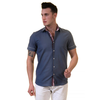 Picture of a Premium Men's Short Sleeve Button Up Shirt in Navy Blue front view