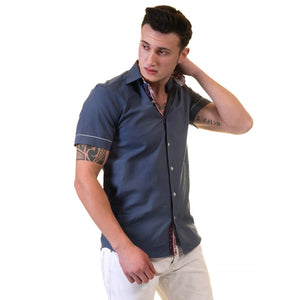 Picture of a Premium Men's Short Sleeve Button Up Shirt in Navy Blue side view