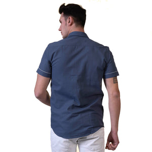 Picture of a Premium Men's Short Sleeve Button Up Shirt in Navy Blue back view
