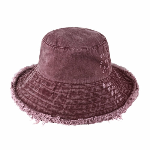 Plain Frayed Bucket Hat Berry