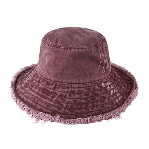 Plain Frayed Bucket Hat in maroon