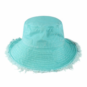 Plain Frayed Bucket Hat in blue