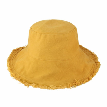 Plain Frayed Bucket Hat in mustard yellow
