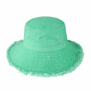 Plain Frayed Bucket Hat in green