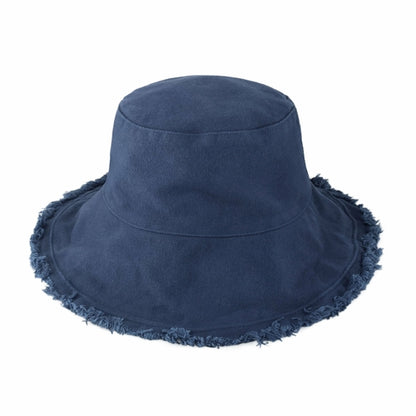 Plain Frayed Bucket Hat in navy blue