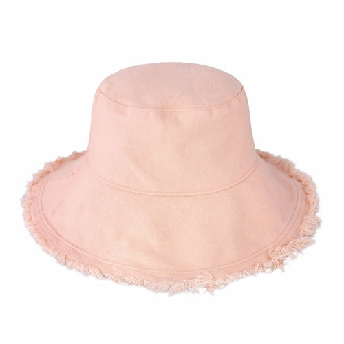 Plain Frayed Bucket Hat in peach