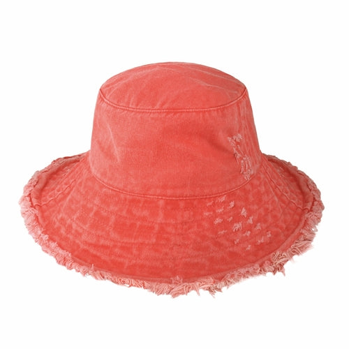 Plain Frayed Bucket Hat in bright red