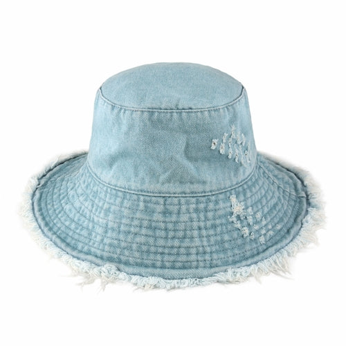 Plain Frayed Bucket Hat in denim blue