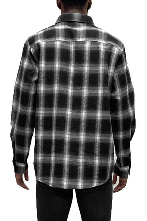 Picture of a Black Men's Flannel Shirt back view