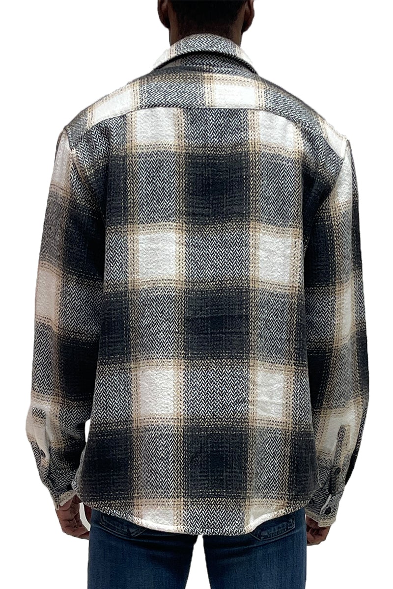 Picture of a Button Up Flannel Combo Jacket black back view