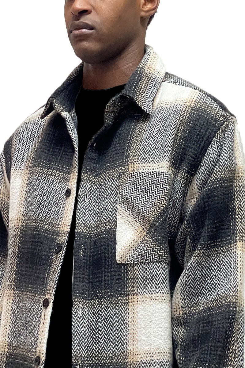 Picture of a Button Up Flannel Combo Jacket black close up