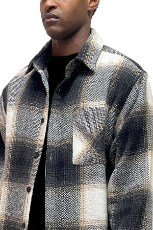 Picture of a Button Up Flannel Combo Jacket black close up