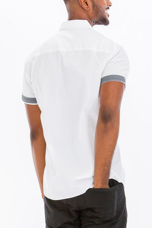 Picture of a Men's White Short Sleeve Button Down Dress Shirt back view