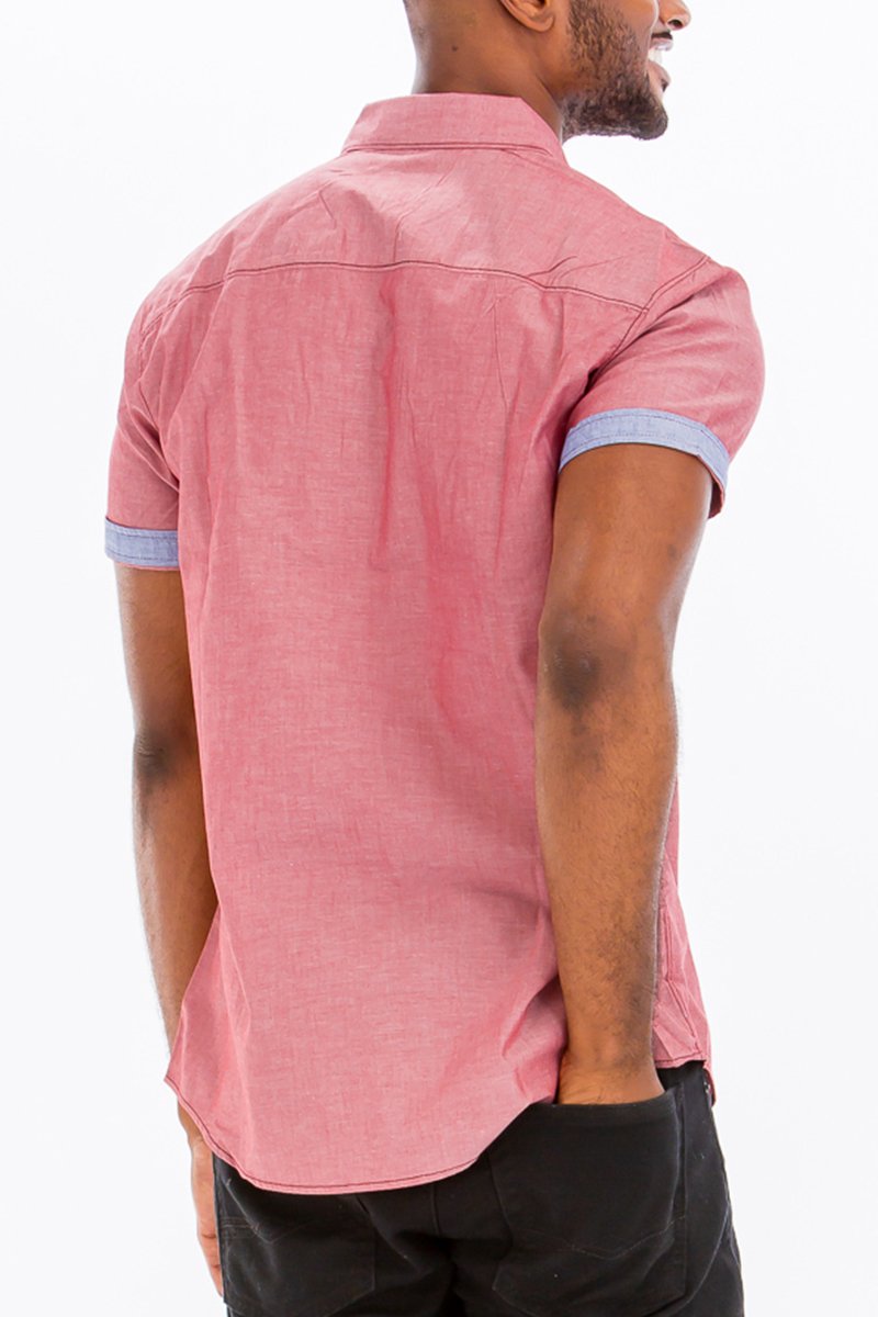Picture of a Men's Pink Short Sleeve Button Down Dress Shirt back view