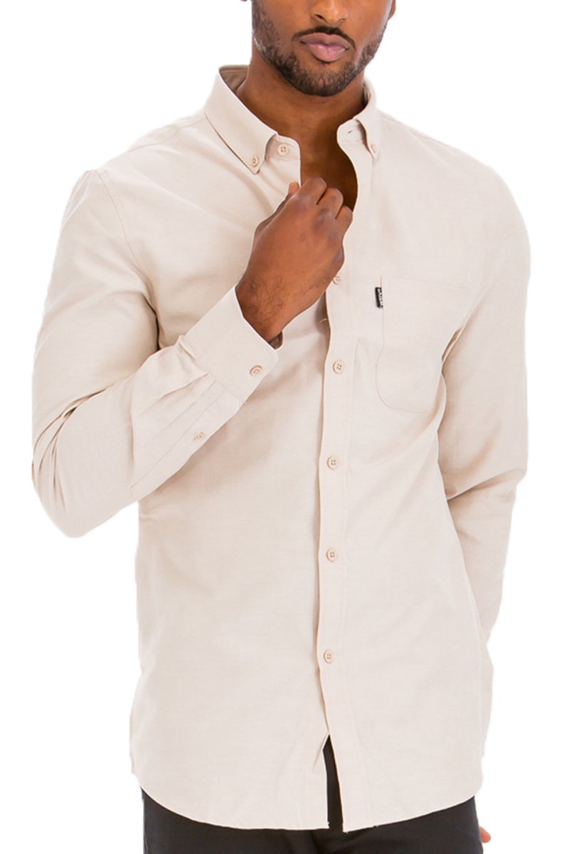 Picture of a Men's Cream Button Up Dress Shirt front