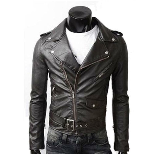 Picture of a Men's Black Faux Leather Biker Jacket front view
