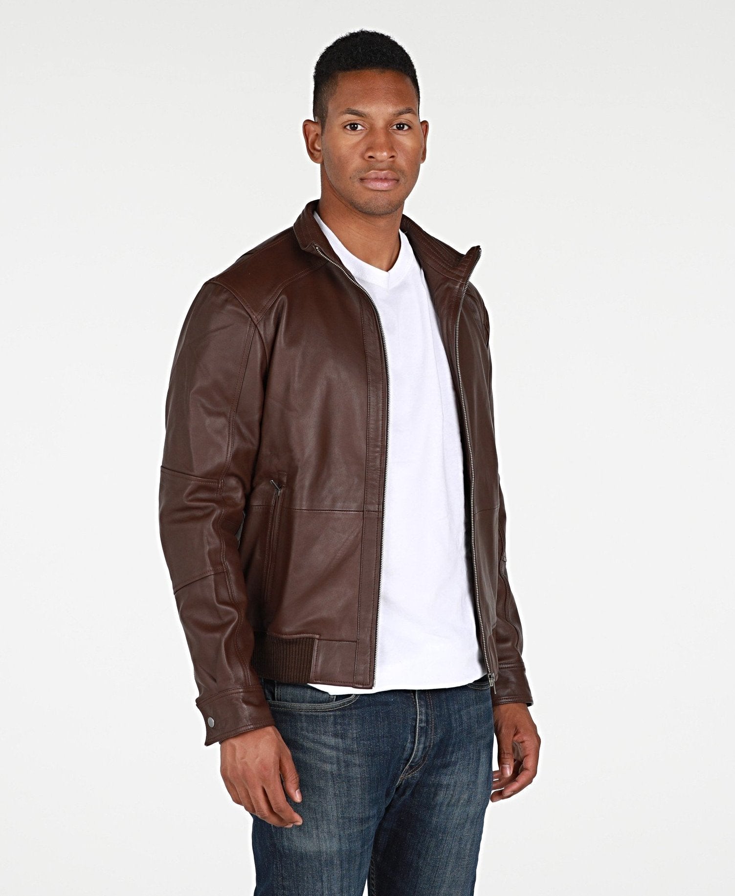 Leather bomber jacket in light brown