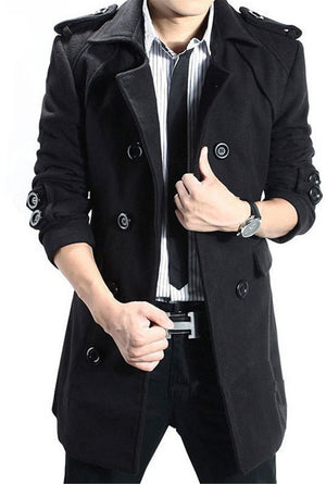 Men's Cotton Double Breasted Trench Coat model shot dark grey