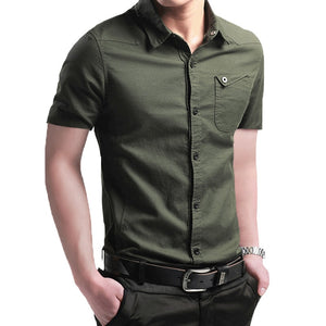 Men's Button Up Short Sleeve Summer Shirt in green